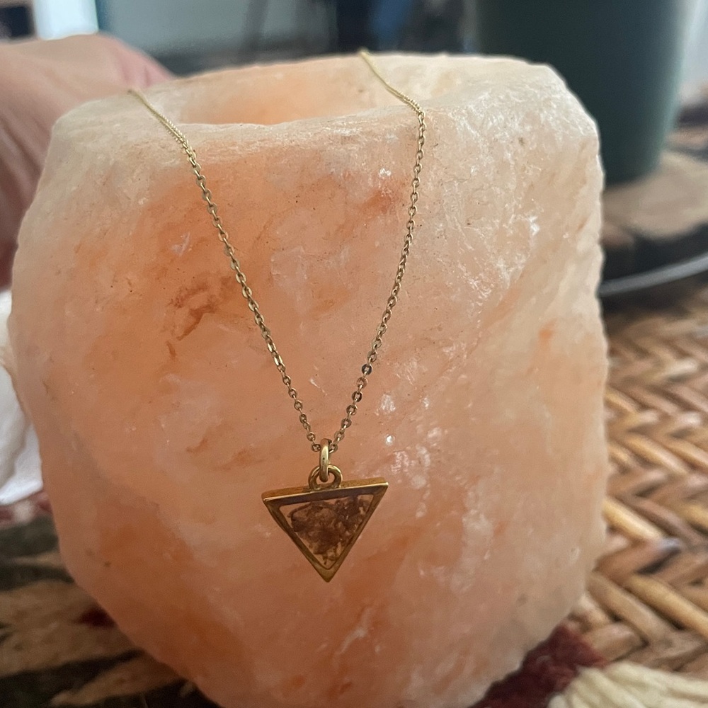 Gold triangle pressed flowers in resin Necklace
